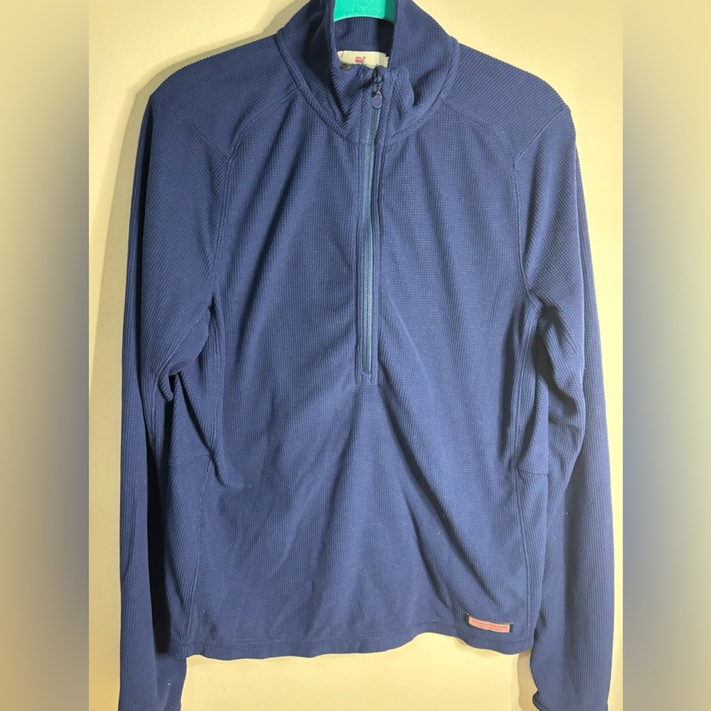 Vineyard Vines Navy 1/2 Zio Pullover with Pink Logo
